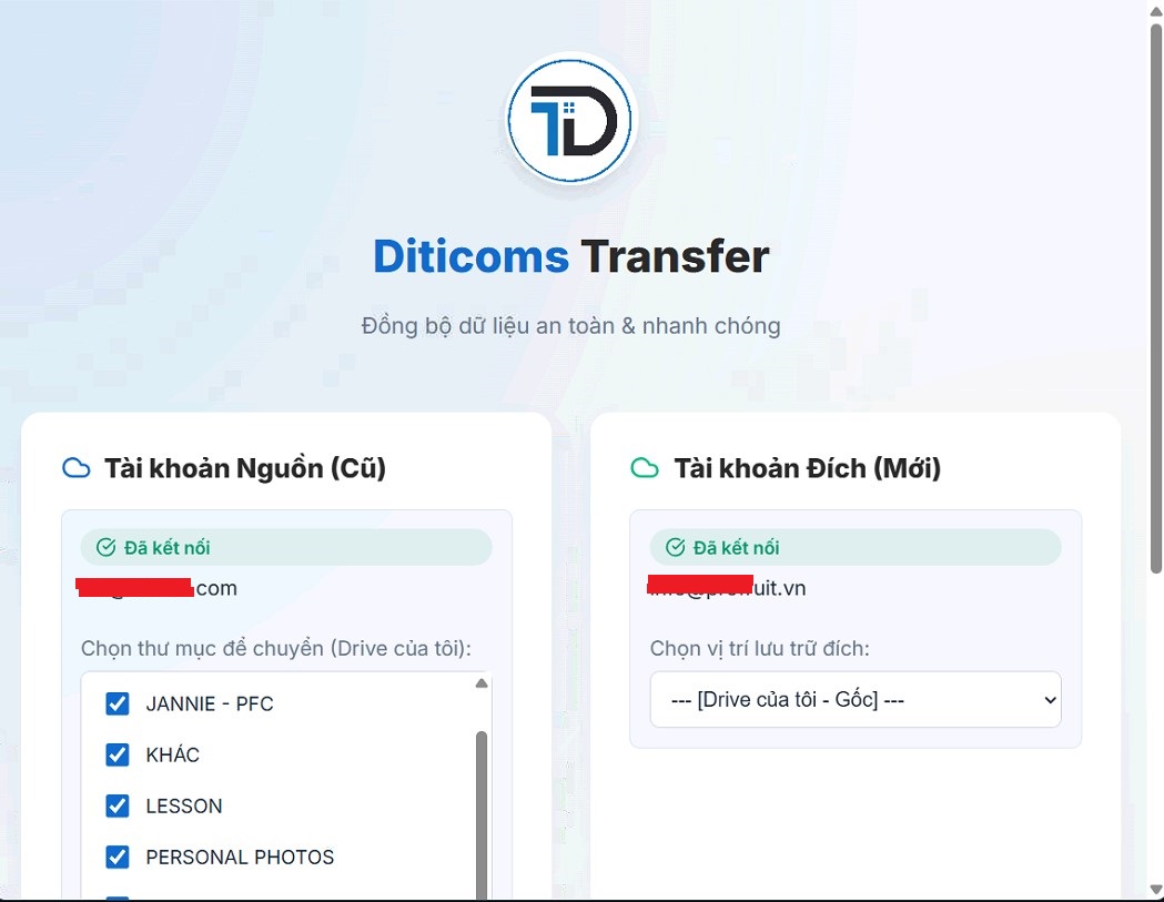 Chuyển dữ liệu Google Drive