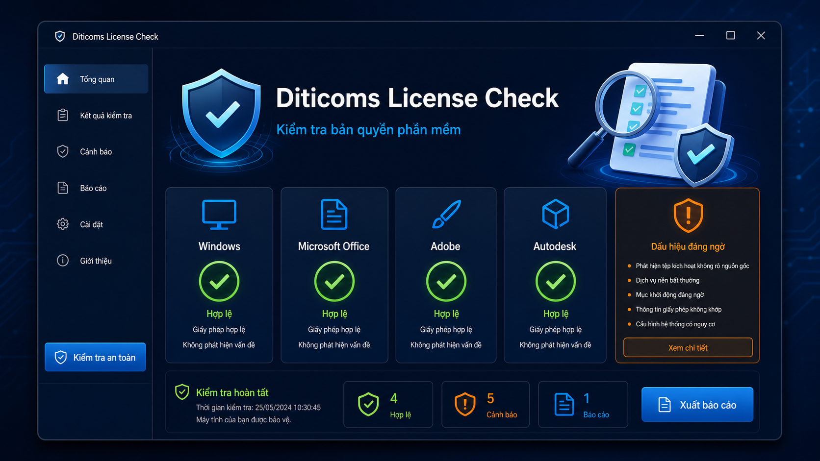 Phần mềm kiểm tra bản quyền Windows, Office, Adobe và Autodesk | Diticoms 1 Giao diện Diticoms License Check kiểm tra bản quyền phần mềm