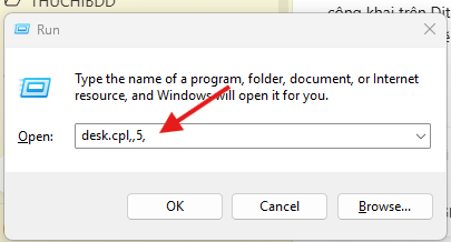 Cách Đưa Biểu Tượng This PC Ra Desktop Khi Windows 11 Chưa Active 1 Hộp thoại Run với lệnh desk.cpl,,5 để mở Desktop Icon Settings trên Windows 11